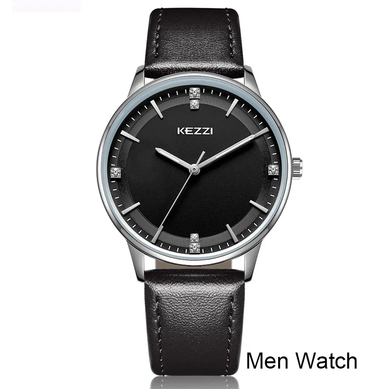 Black men watch KEZZZI женское платье кварцевые часы модные повседневные кожаные Наручные часы для мужчин и женщин пара часы для влюбленных Relogio Masculino Reloj Mujer - Цвет: Black men watch