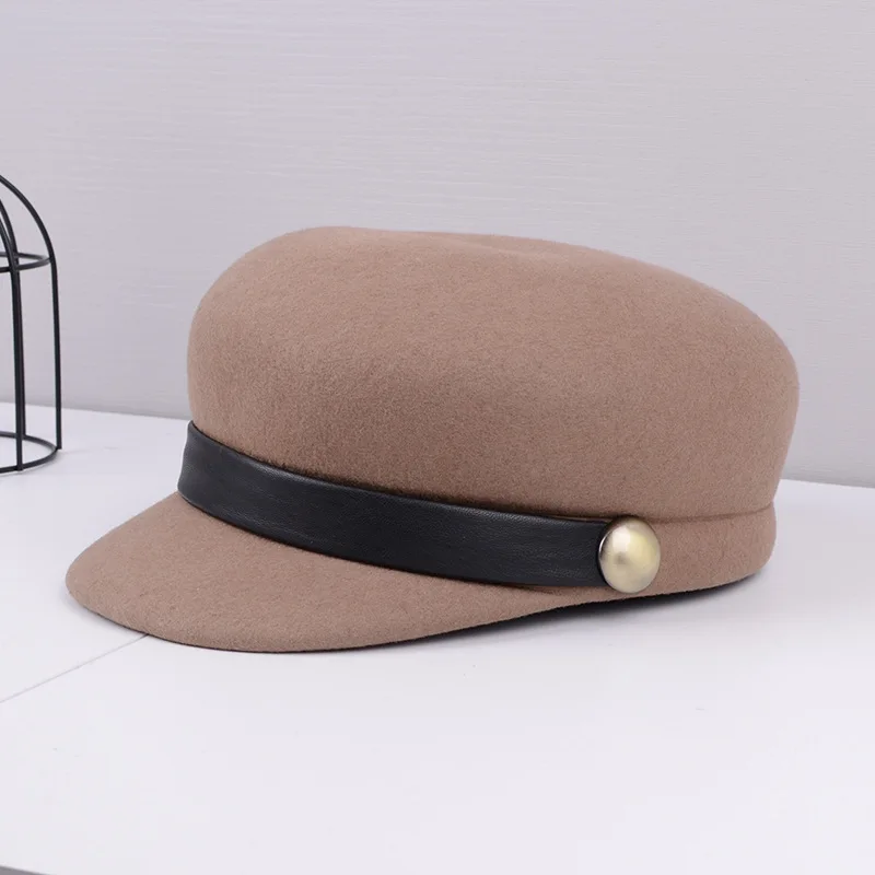 Женский шерстяной берет с поясом восьмиугольная шапка в Корейском стиле сезон