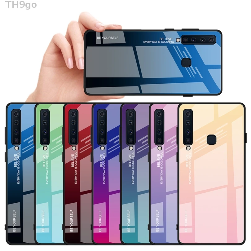 Gradient Tempered Glass Case For Samsung Galaxy M20 A30 A50 A6 A7 A8 Plus A9 2018 Hard Skin M10 A10 A20 Cover |