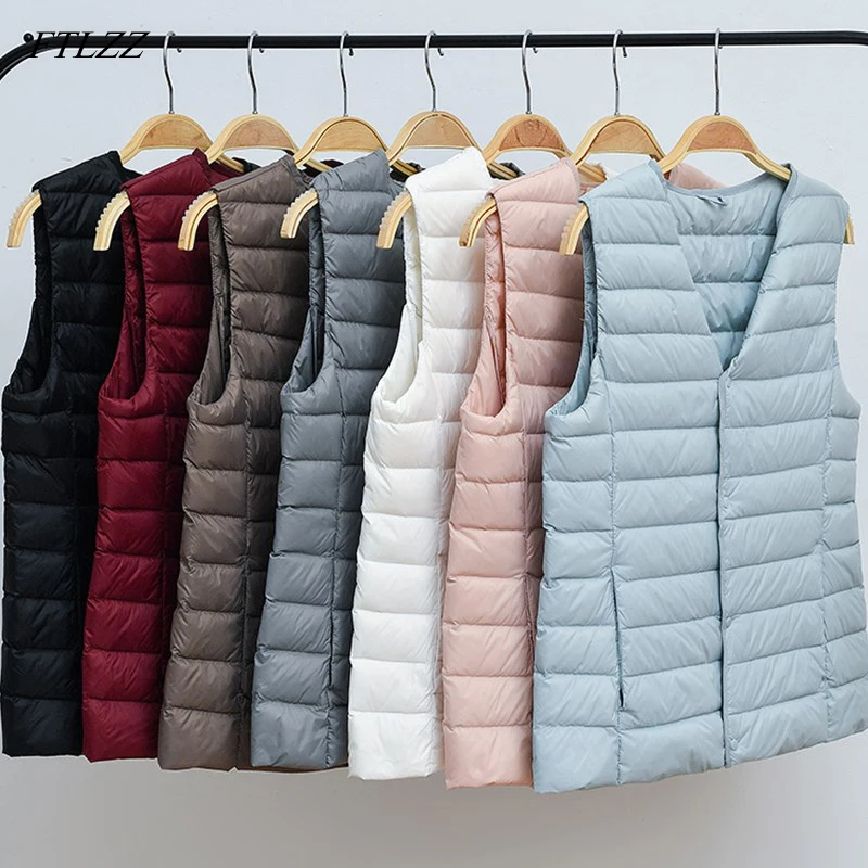 

New 2020 Black Down Jacket Women Vest Slim V-neck Single Breasted Sleeveless Short Down Coat Korean Clothes Female Parka Mujer