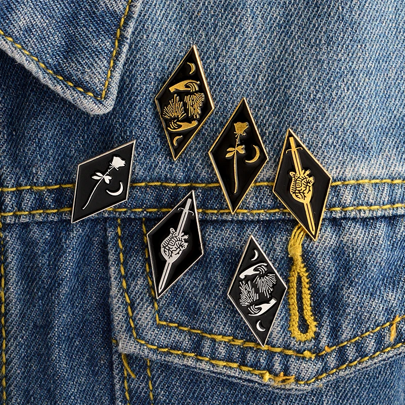 Персональный меч роза цветок луна готический стиль эмаль значок джинсовые