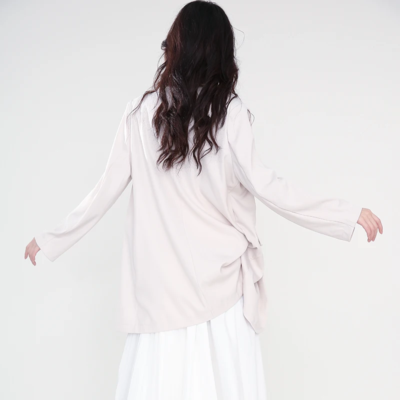 

[EAM] Women Belt Spliced White Blazer New Notched Collar Long Sleeve Loose Fit Jacket Fashion Spring Autumn 2021 1DD433300