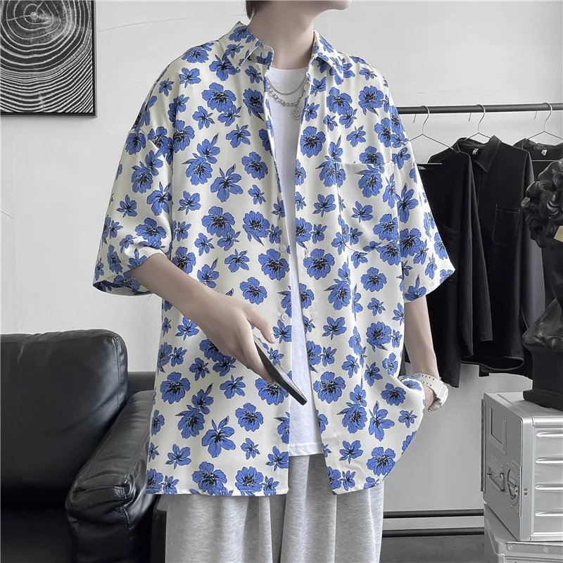 

Summer Floral Shirts Men's Fashion Printed Casual Shirts Men Streetwear Loose Short-sleeved Shirts Mens Hawaiian Shirts M-5XL