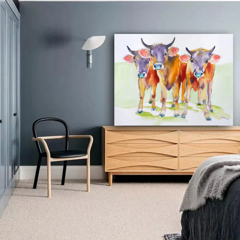 Настенная декоративная живопись красочные картины с мультяшными коровами для