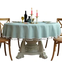 round linen tassel tablecloths solid color wedding banquetpartycoffeetea table clothcover overlay home decoration