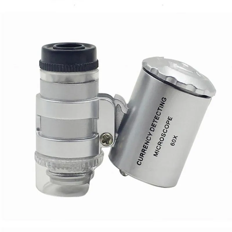 

60 Times Portable Magnifying Glass Mini Microscope With LED Lamp And UV Light lupa con luz led