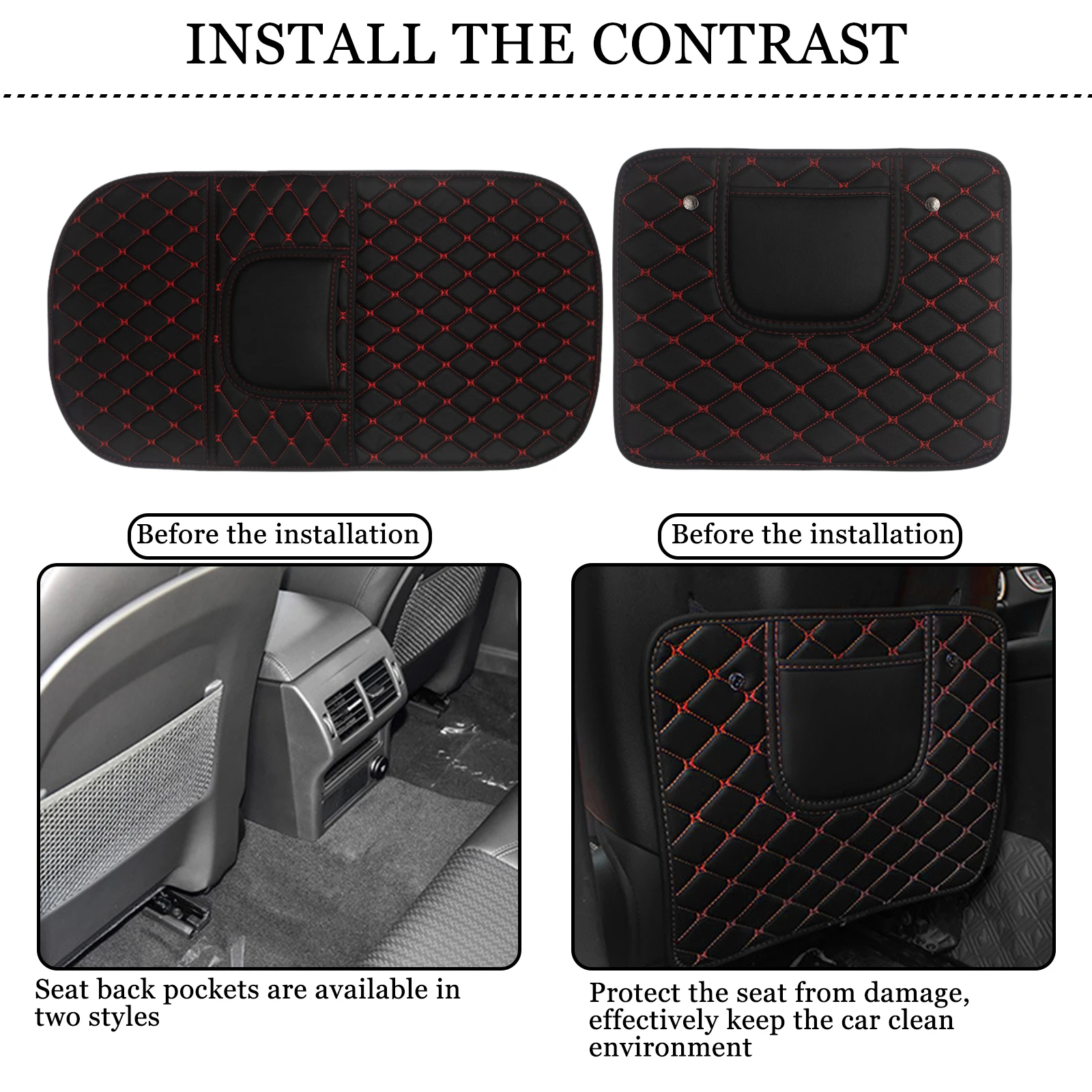 

PU Leather Car Anti-Kick Mats Auto Seat Back Protector Cover Car Back Seat Organizer with Storage Pockets Interior Accessories