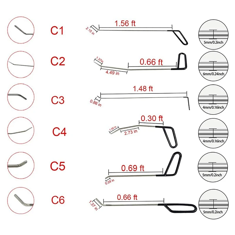 melhor Ferramenta De Reparo Do Dente Sem Pintura 6 Peças De Haste De Reparo Do Dente C-bar Ferramenta Para A Remoção Do Dente Do Corpo Do Carro Danos Causados Por Granizo Porta