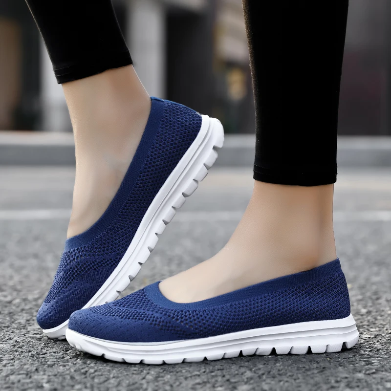 Кроссовки женские сетчатые без шнуровки лоферы на плоской подошве Повседневная дышащая обувь для ходьбы