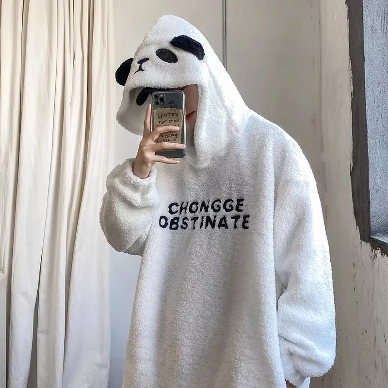 

Толстовка Deeptown Kawaii женская зимняя, модная теплая плотная Милая толстовка, Женский Белый Повседневный Свободный пуловер с длинным рукавом и ...