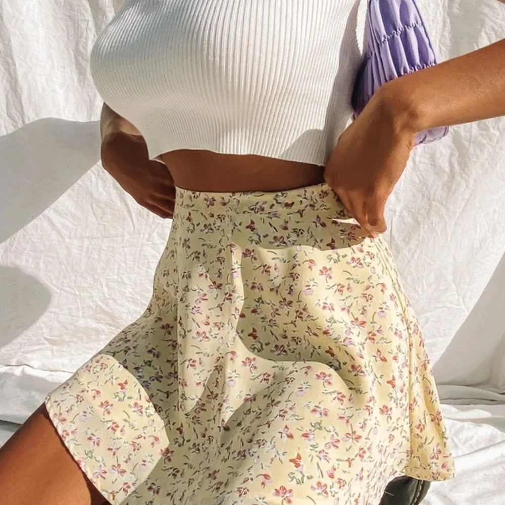 

Casual Floral Print Skirt 2021 Summer New High Waist Pleated Mini Skirt Women Sexy Boho Short Skirts For Party Beach Club
