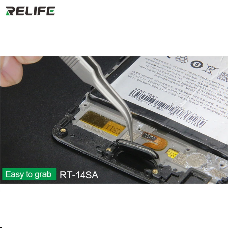 Пинцет RELIFE RT-14SA изогнутый с прямым кончиком антистатический прецизионный из