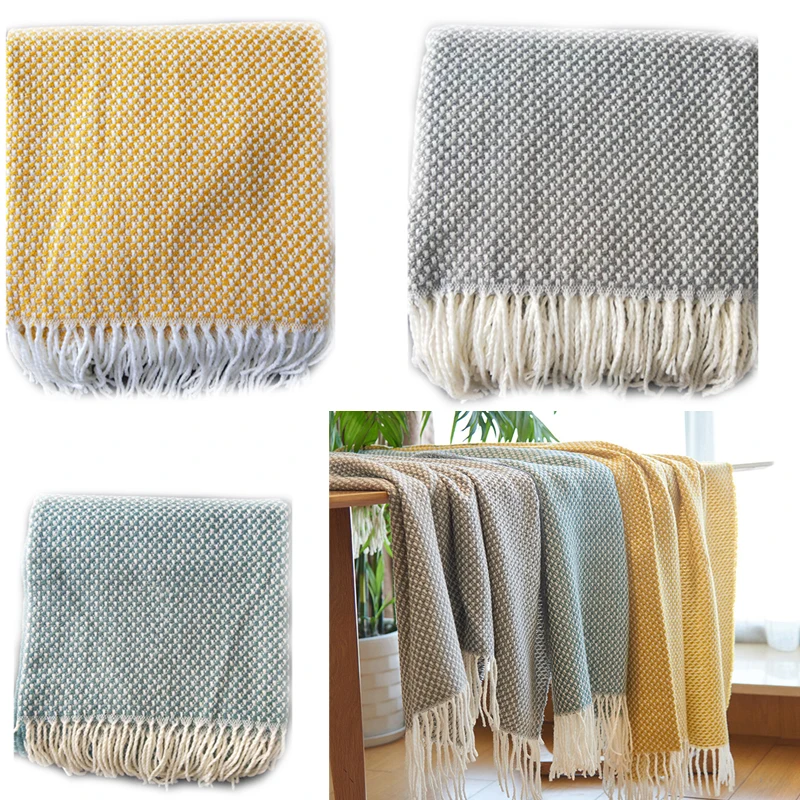 

Hot Soft Blankets Sofa Throw Blanket with Tassels Knitted Winter Warm Thread Blanket Nordic Soft Blanketfor Airplane Yoga