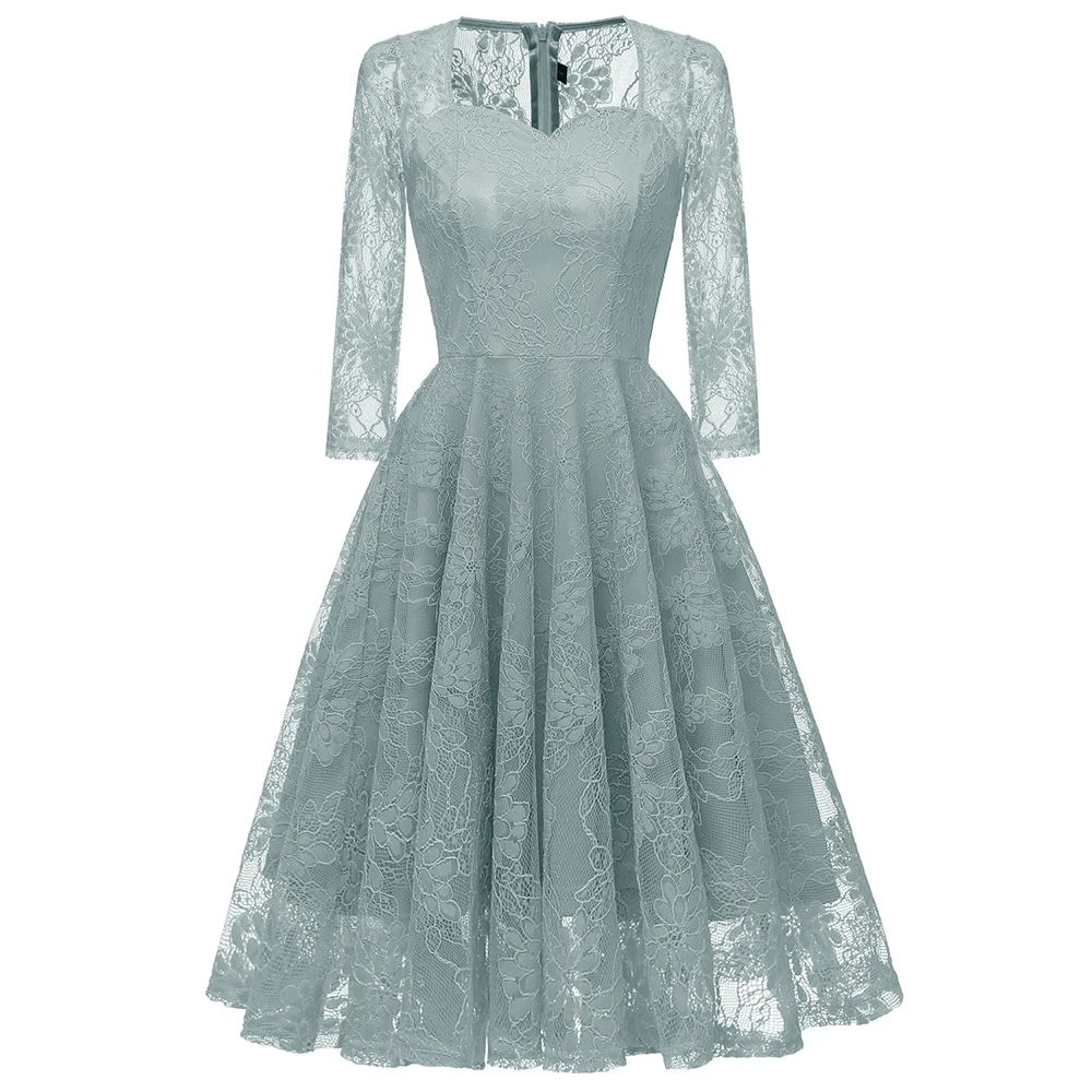 

Women Floral Lace Dress Plus Size Fashion Evening Midi Dresses Big Size Party Vestido De Festa 3/4 Sleeve Hollow Out OL Clothing
