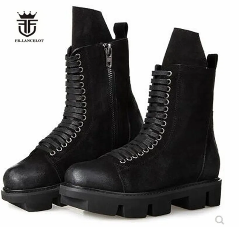 Dark Trend Genuine Leather Knight Thick Sole Martin Boots Toothed sole New Zip Personalized Street |