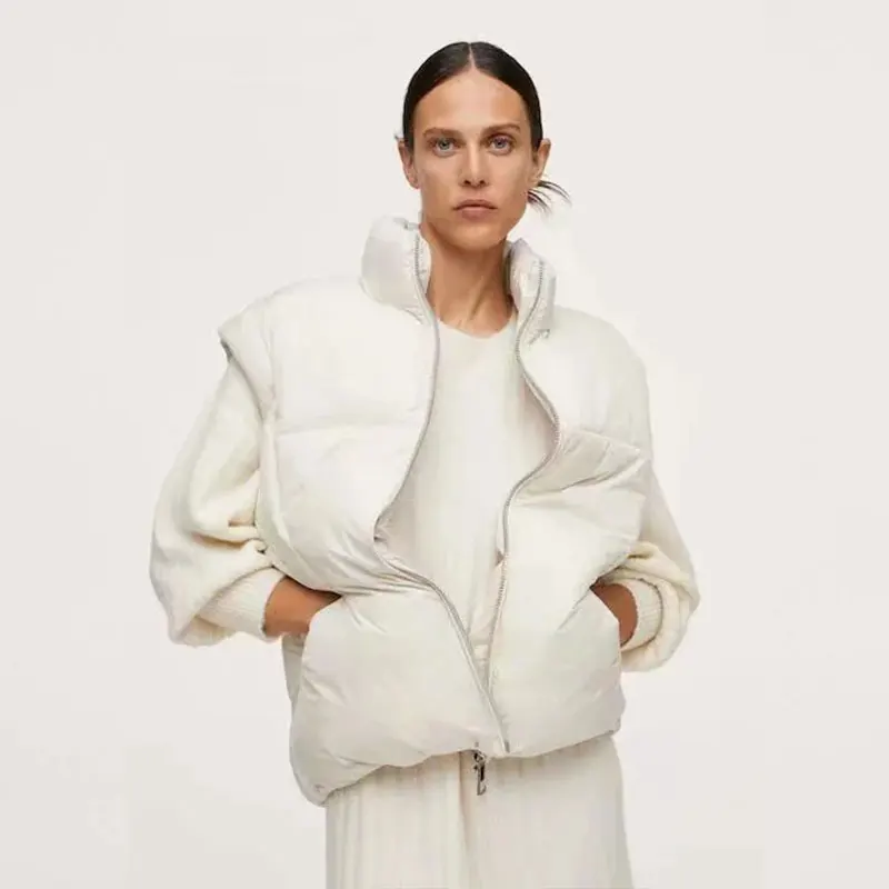 

Женский осенне-зимний жилет Nlzgmsj Za 2021, Женское пальто с воротником-стойкой, Зимние Женские однотонные Теплые Топы, свободный стильный жилет ...