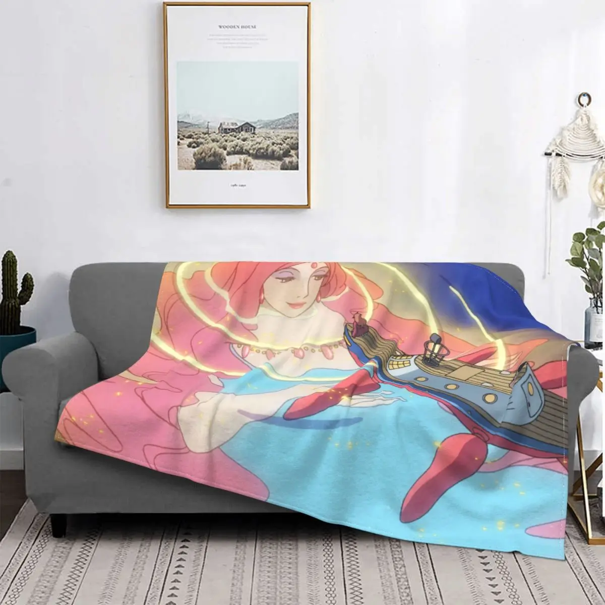 

Ponyo-mantas de dibujos animados de fantasía, ropa de cama de felpa de Coral, decoración para dormitorio, sofá, colcha