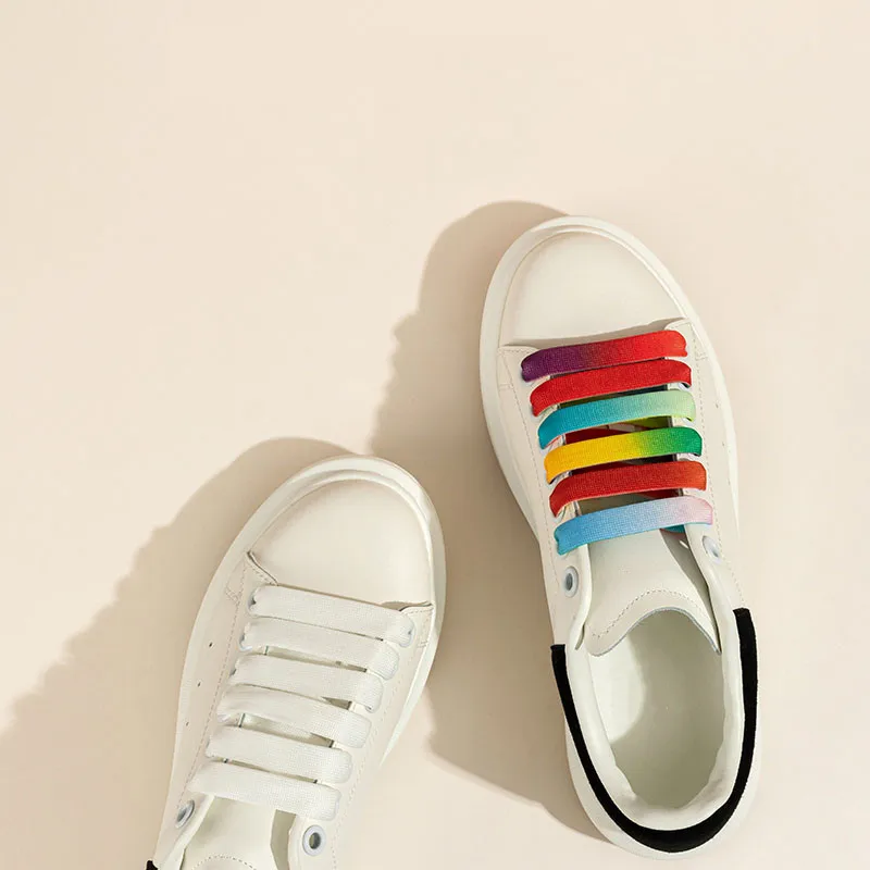 

1 пара шнурков для обуви градиентного цвета радужные шнурки классические повседневные белые спортивные шнурки на плоской подошве для кросс...