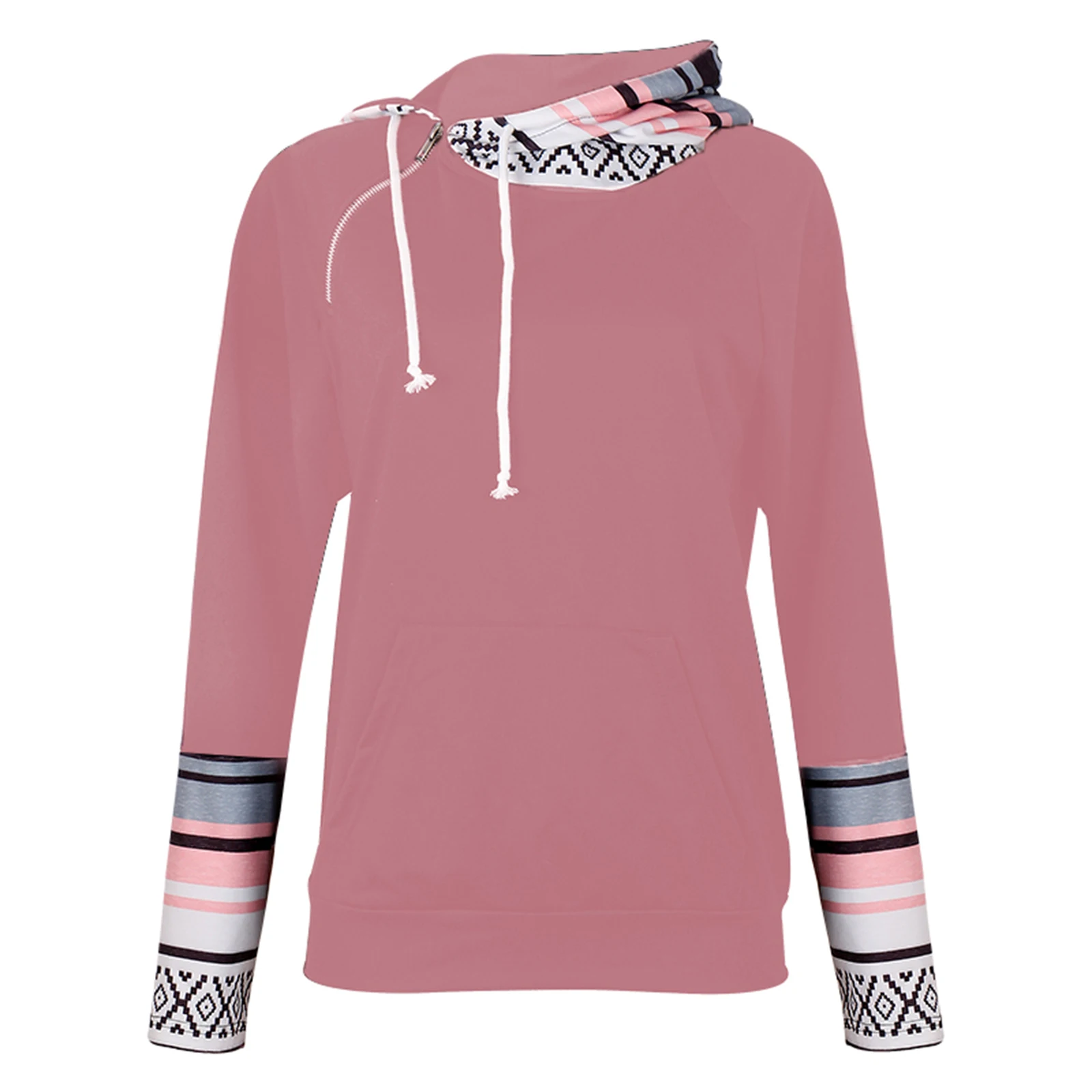 

Women Striped Hoodie, Autumn and Winter Adults Long Sleeve Sweater with Pocket Drawstring