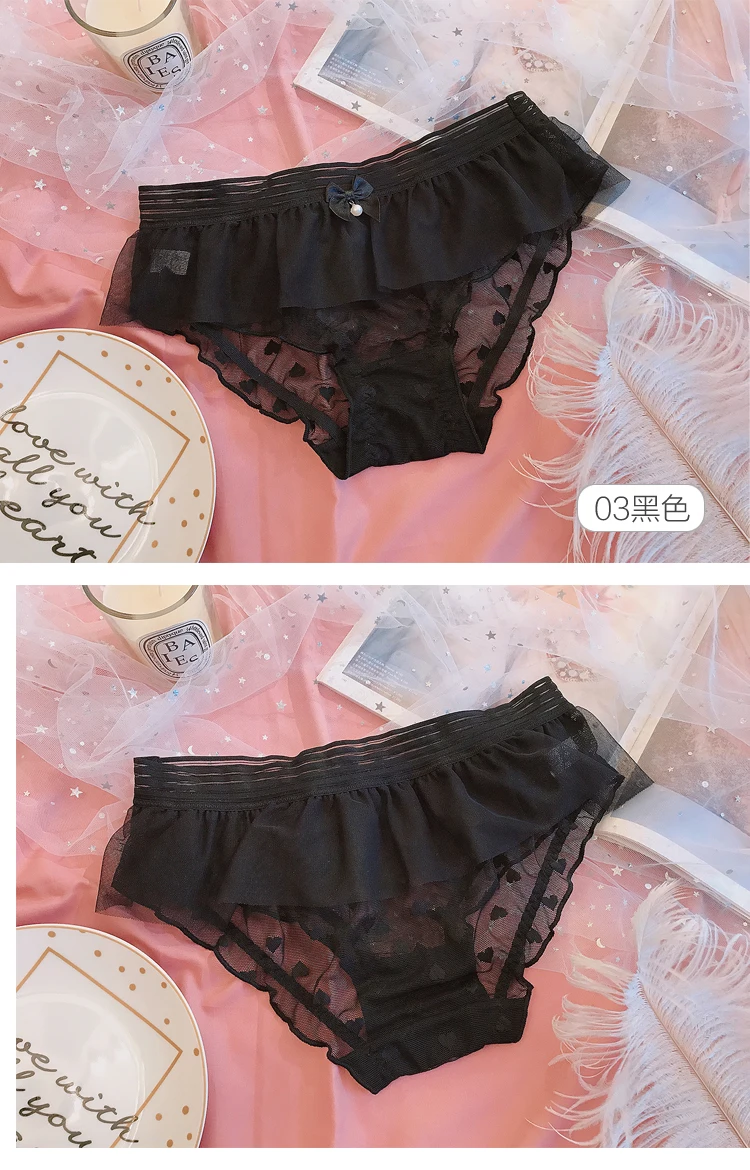 3 шт., японские милые Лолиты для девочек, Kawaii Nets, пряжа с бантом, кружевные трусы принцессы с рюшами, Трусы средней длины, маленькое сказочное нижнее белье, трусы
