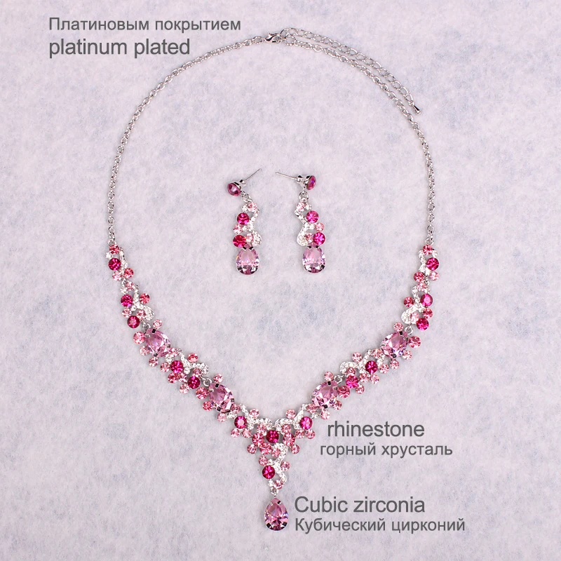 Женский комплект свадебных украшений роскошный из ожерелья и сережек с фианитом