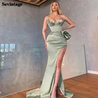 Женское атласное платье-Русалка Sevintage, длинное вечернее платье с высоким разрезом и бусинами сбоку, модель 2021 года