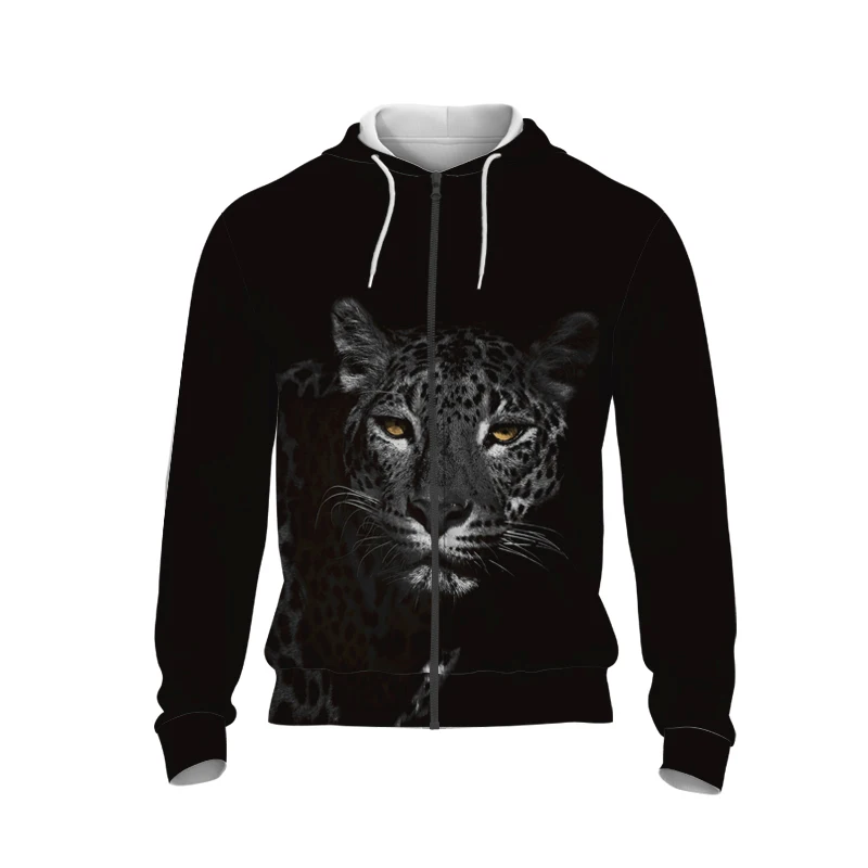 

Fall 3D-printed men's long sleeve hoodie tiger pattern zippered hoodie