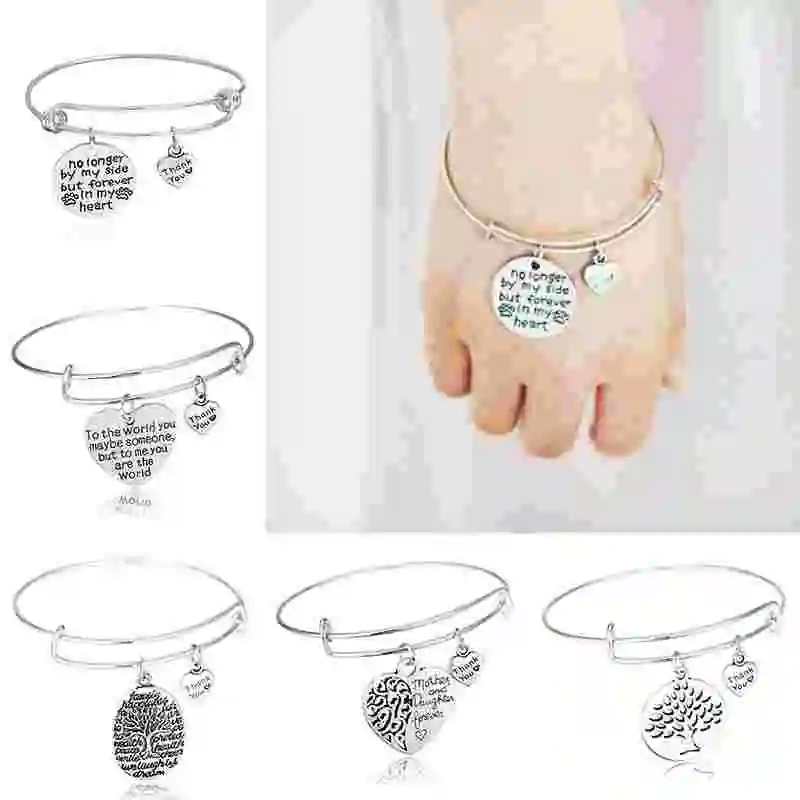 

Patterns Lady Multi Hollow 1PC Sale Alloy Tree You Adjustable Thank Bangles Lettering