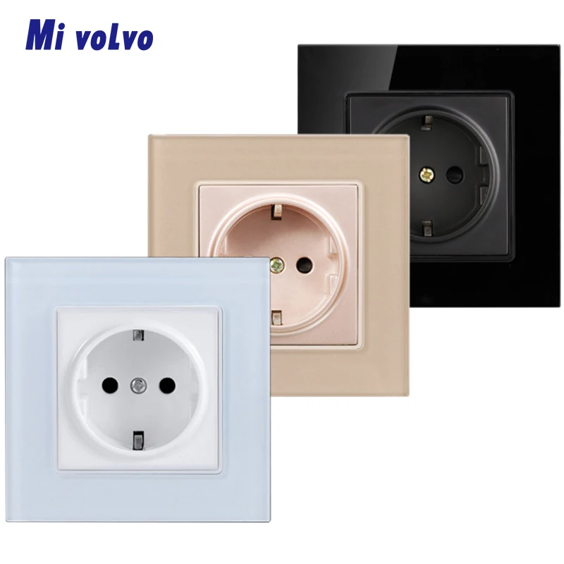 

Wall power socket extension crystal glass panel power socket 16A 110-250V EU Standard power socket