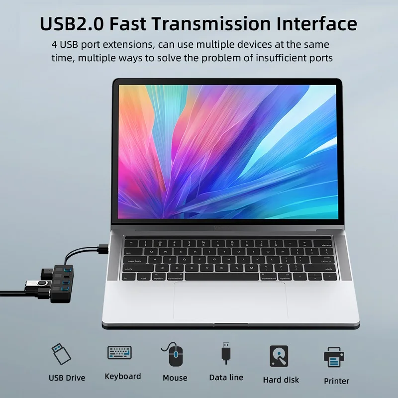 Концентратор USB 2 0 разветвитель с 4 портами выключателем для ПК | Компьютеры и офис