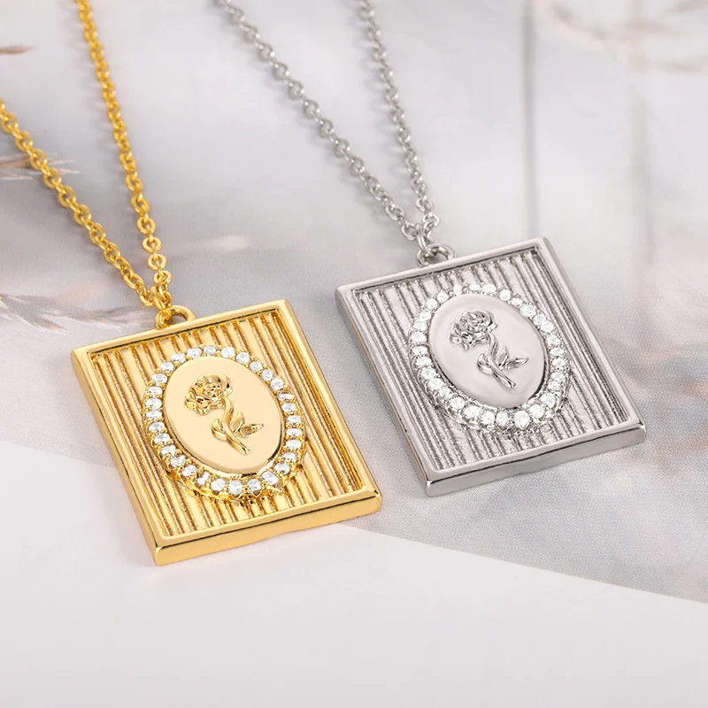 

Fashion Necklaces 2021 Poppy Flower Pendant Choker Square Women's Stainless Steel Neck Chain Punk Jewelry for Femme Accessories