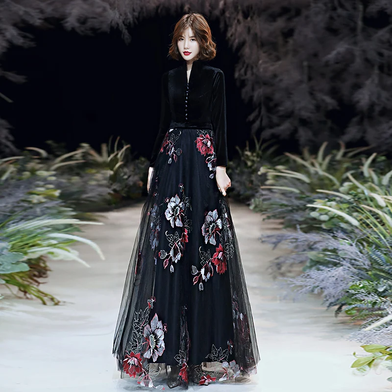 Роскошные велюровые Вечерние Платья с цветочным принтом 2020 модные вечерние