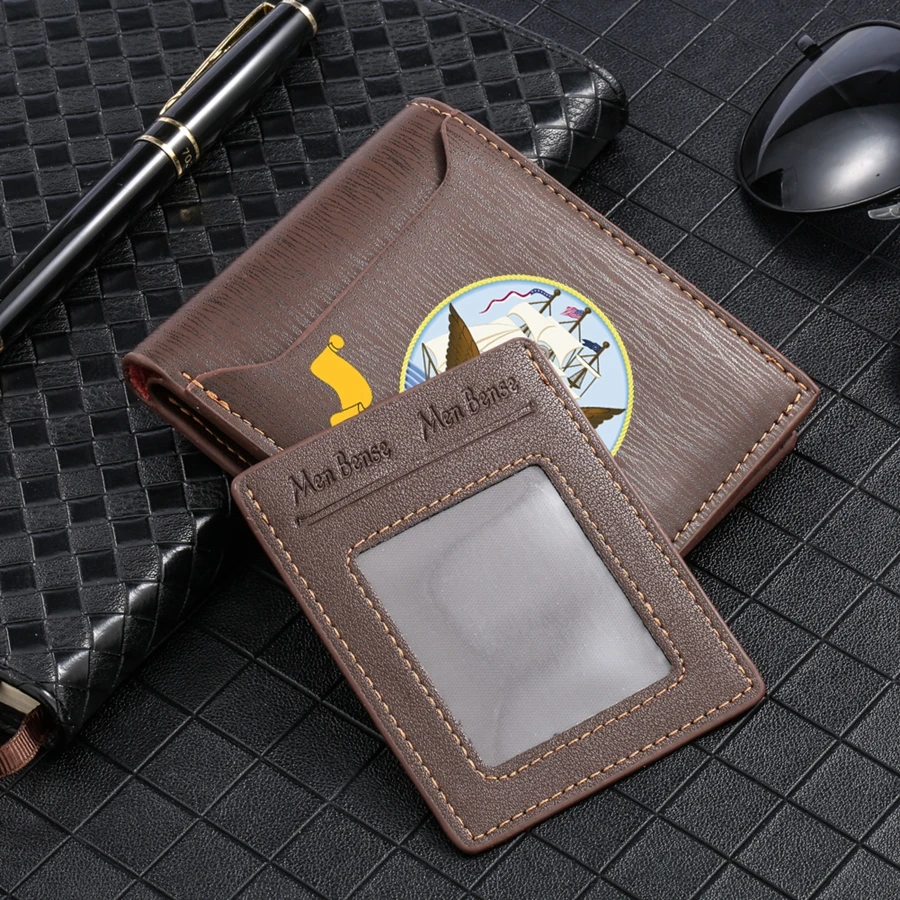 

Vintage Men Leather Wallet Unique US Navy Flag Logo Short Slim Male Purses Money Bag Clip Credit Card Dollar Portomonee Carteria