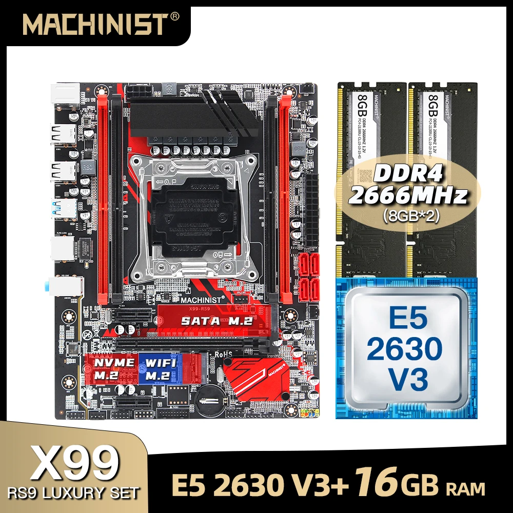 Billig X99 Motherboard LGA 2011-3 Set Kit Mit Intel Xeon E5 2630 V3 Prozessor DDR4 16GB(2*8GB) 2666mhz RAM Speicher M-ATX X99-RS9
