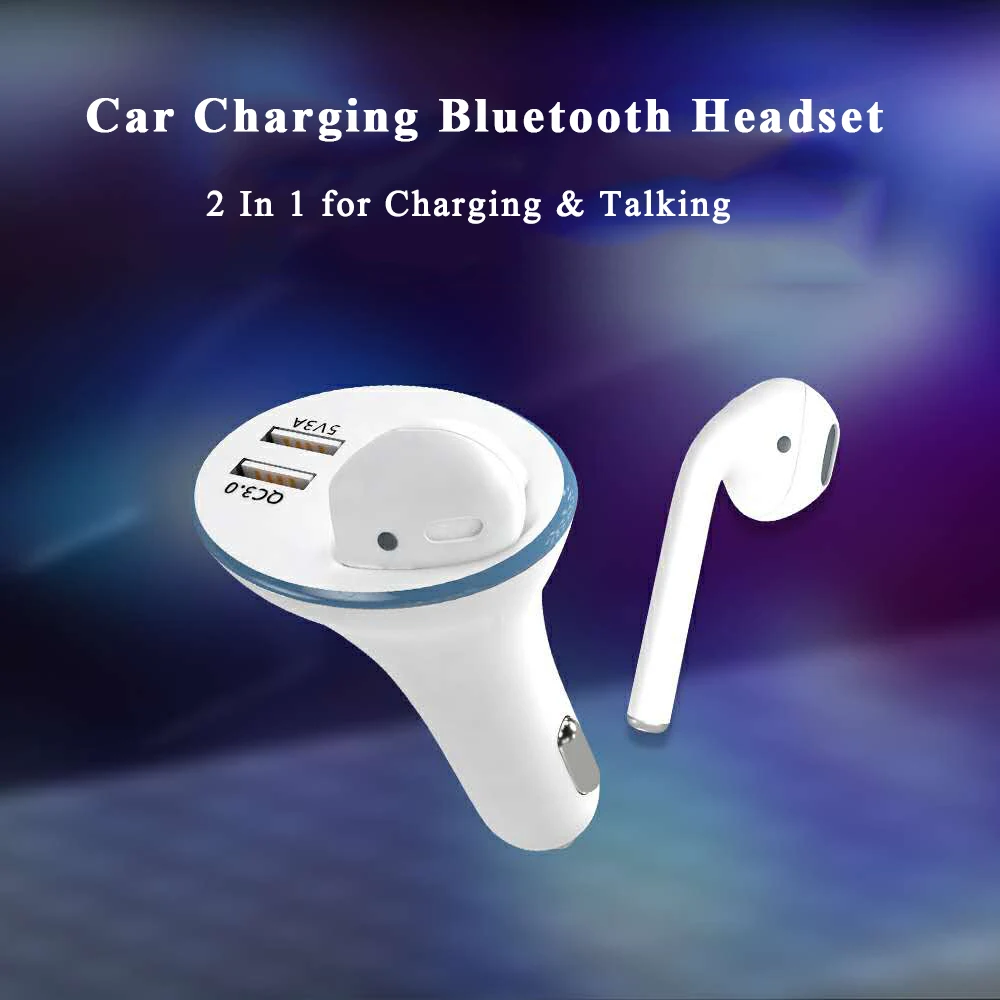 

Wireless 2 in 1 Bluetooth Headphones Car Single Mounted Earphone Stereo Headset with 2 USB Fast Charge Earbuds for Driving