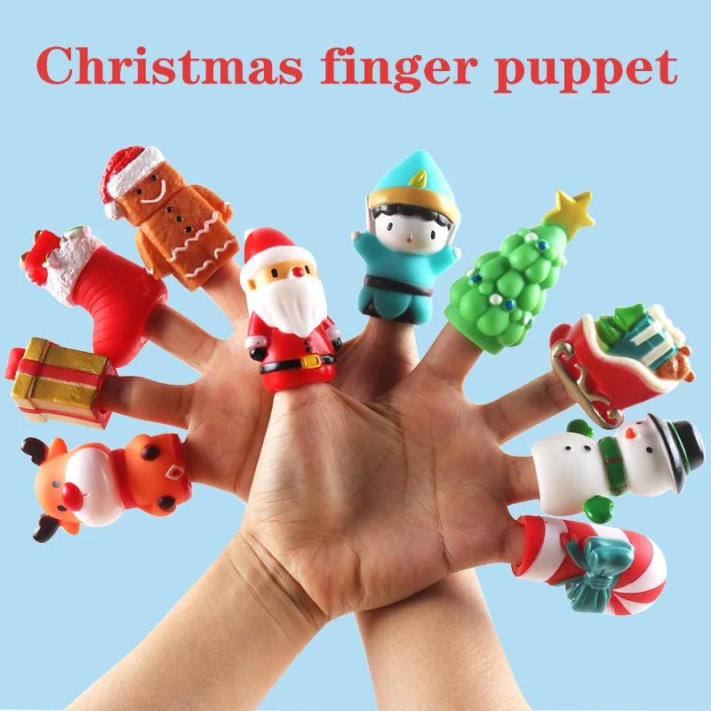 

10Pcs Christmas Finger Doll Mini Cute Santa Claus Elk Snowman Hand Decor Finger Puppets Parent-child Interactive Toys Kids Gifts