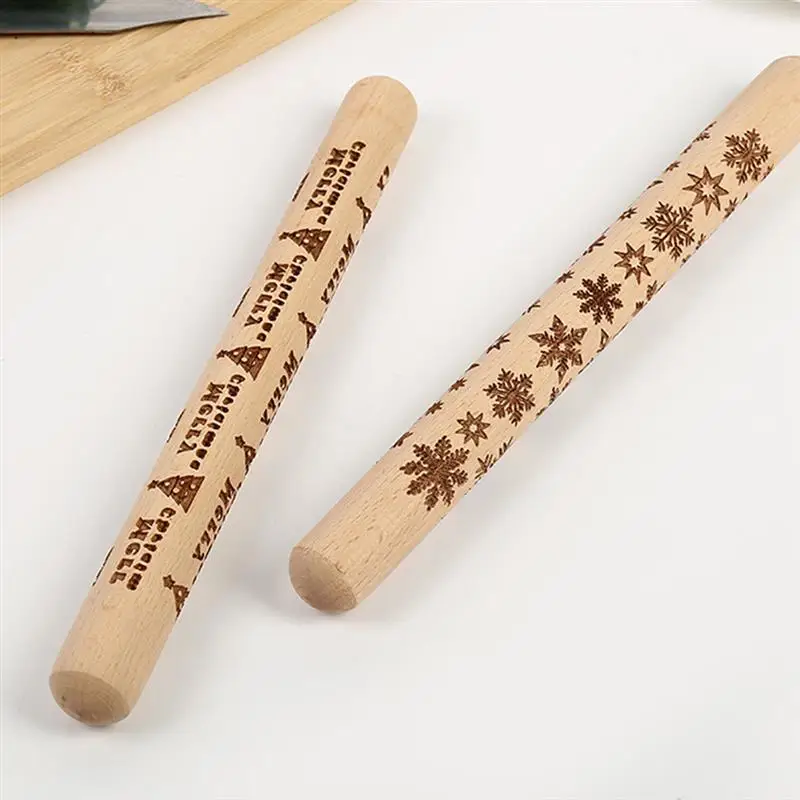 Скалка для теста гладкая эргономичная Деревянная Рождественская с прозрачным и