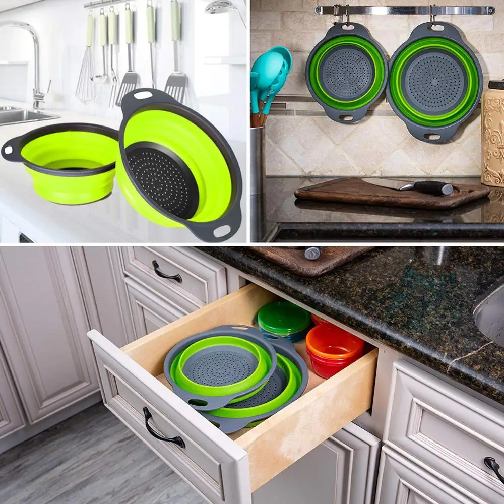 Кухонный складной дуршлаг силиконовый фильтр для еды воды корзина с ручками над