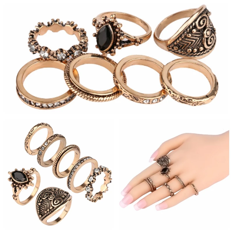 Женский набор колец Yunkingdom 7 шт./компл. богемные винтажные античные золотистые