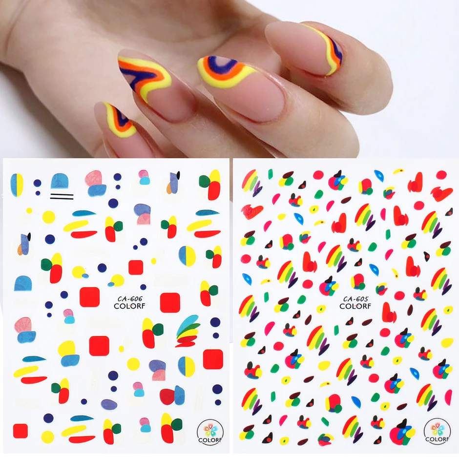 

NEW 3D Abstract Lady Face Nail Sticker Color Block Adhesive Gel Polish Sliders Nail Decorations Summer Manicure Decals