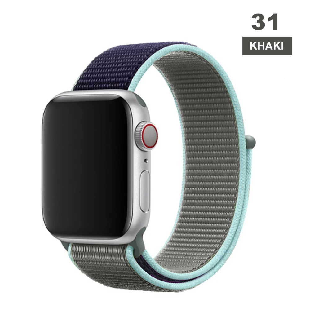 Khaki Ремешок для наручных часов Apple Watch серии 3/2/1 38 мм 42 мм мягкий нейлон дышащий сменный ремешок Спортивные петли для наручных часов iwatch серии 4 5 40 мм 44 мм - Цвет ремешка: Khaki