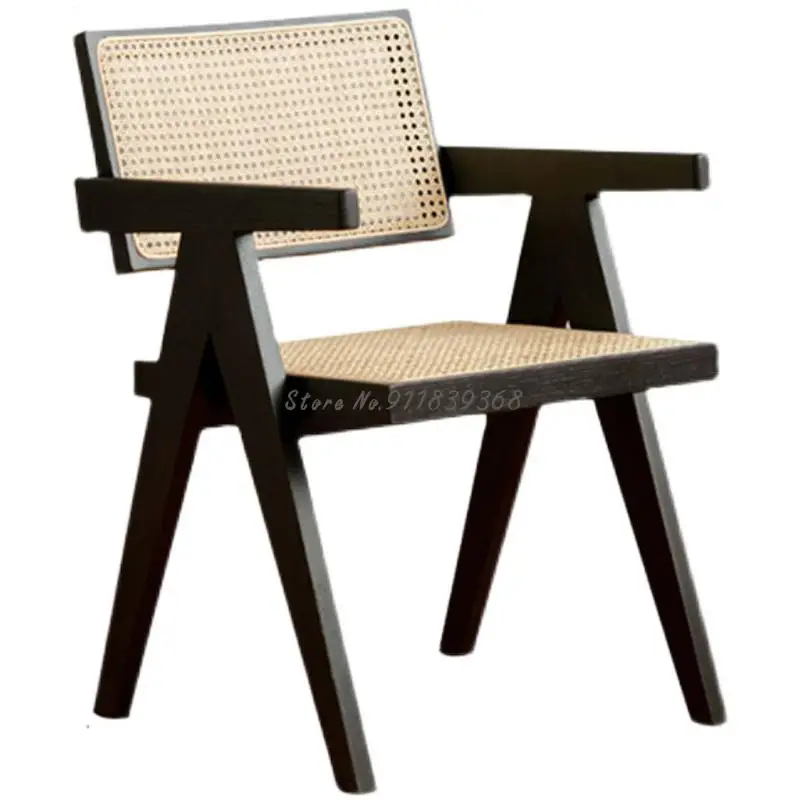 Nordic ins solid wood rattan chair designer Chandigarh log dining net red light luxury backrest lounge | Мебель