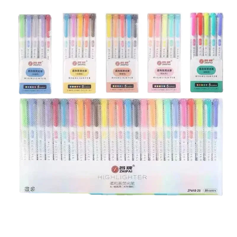 

5 Colors/box Double Headed Highlighter Pen Set Fluorescent Markers Highlighters Pens Art Marker Japanese Cute Kawaii Stationery