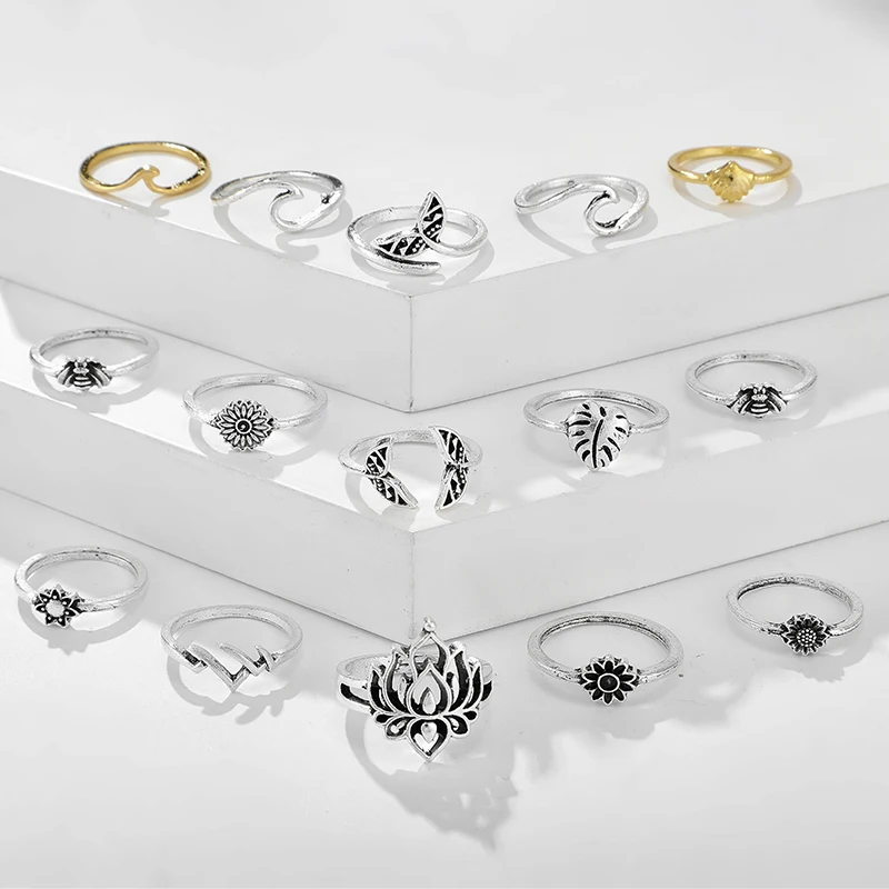 Набор Колец docona в богемном стиле для женщин комплект колец с листьями и