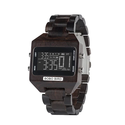 W-s30-1 BOBO BIRD, 4 цвета, светодиодный дисплей, цифровые часы для мужчин, многофункциональные часы с остановкой недели, деревянные часы в деревянной подарочной коробке, OEM, Прямая поставка - Цвет: W-s30-1