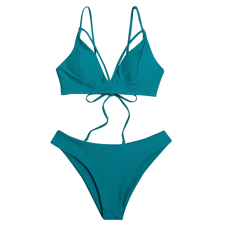 

Swimming Suit for Women 2021 New Sexy Open Back Lace Split Swimsuit Women Solid Color Bikini Suit Push Up Swimwear