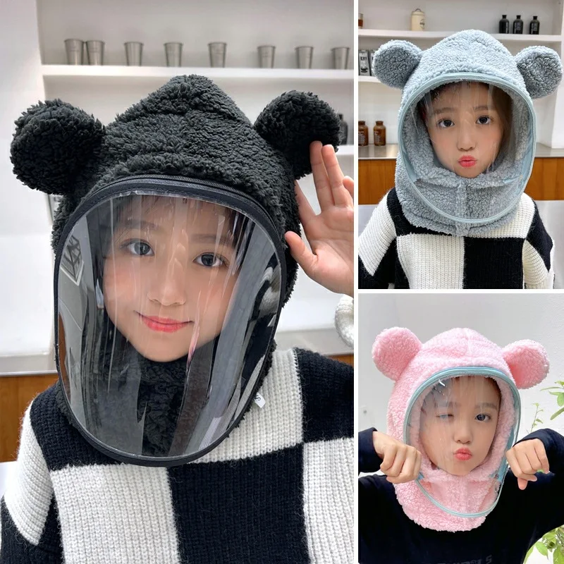 

Children's Hat Autumn and Winter Warm Windproof Hat Protective Belt Mask Thickened Face Covering Bib Integrated Head Cap