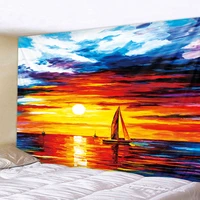 landscape oil painting sailing boat tapestry wall hanging bohemian lace wall home multicolored bedroom art decoration yoga mat