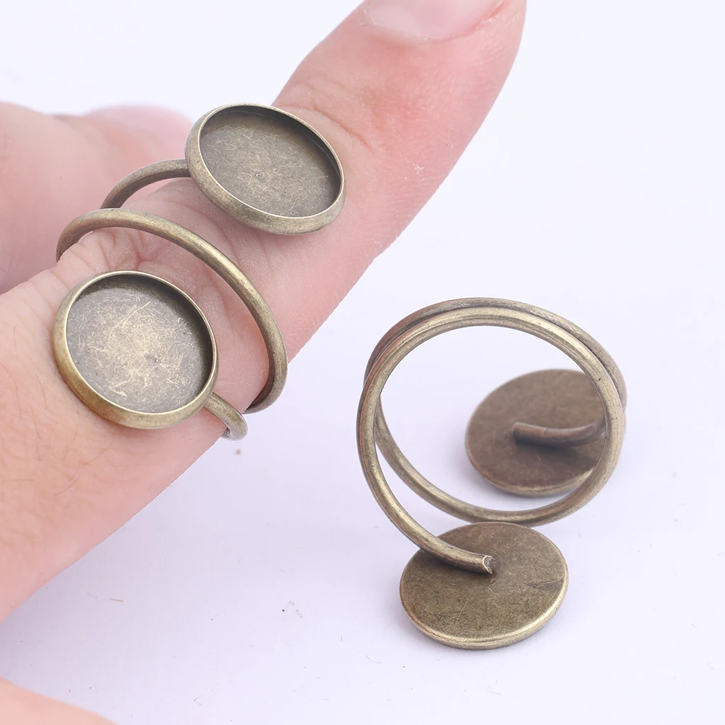 

10pcs Antique Bronze Adjustable Double Cabochon Ring Base Setting 12mm Dia Blank Bezel Trays For Rings Jewelry Making