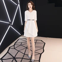 white v neck special occasion dresses fashion empire half sleeves a line zipper back simple knee length new lady prom gown e1243